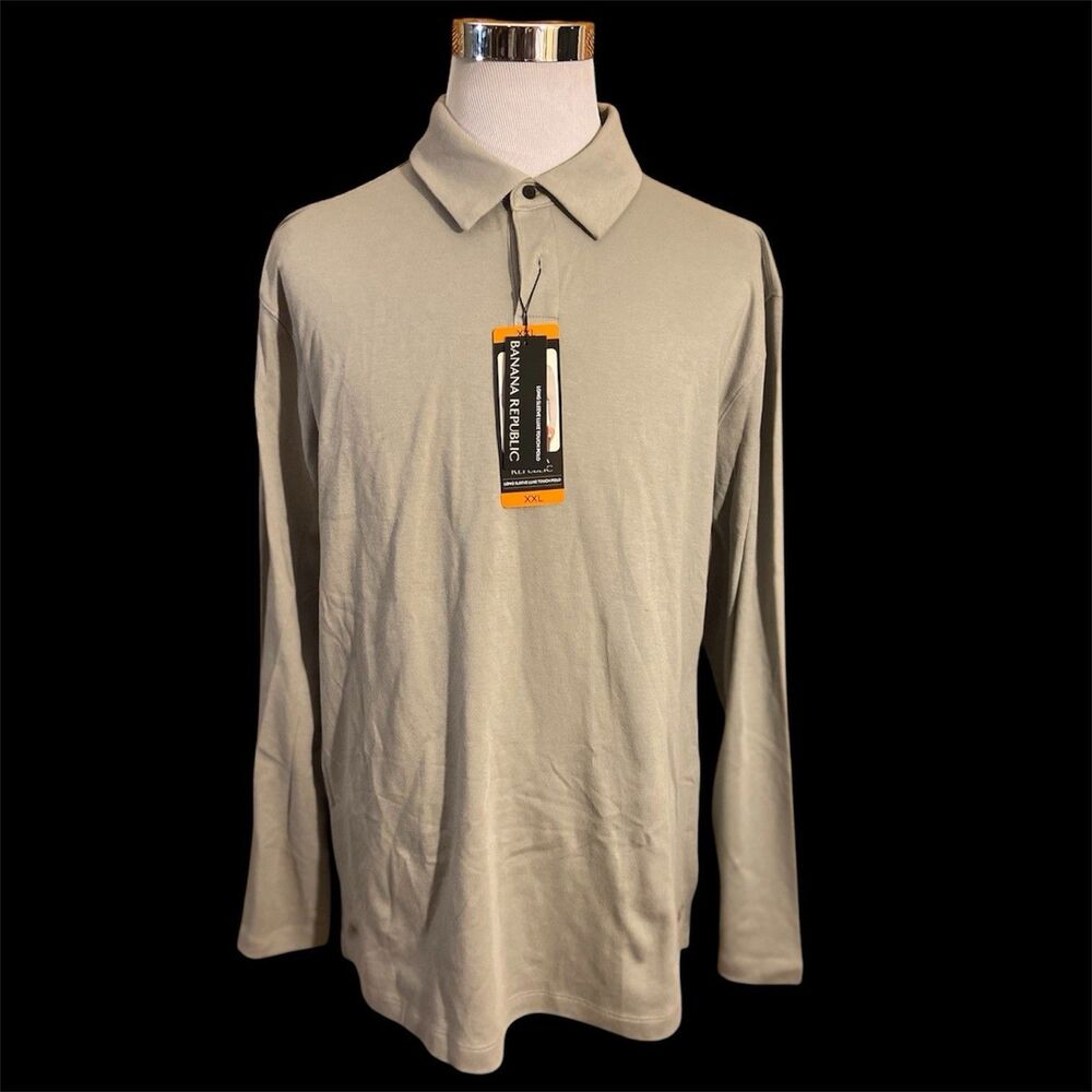 Banana Republic Luxe Touch Polo Shirt Men’s 2XL Long Sleeve Gray Golf Top NEW